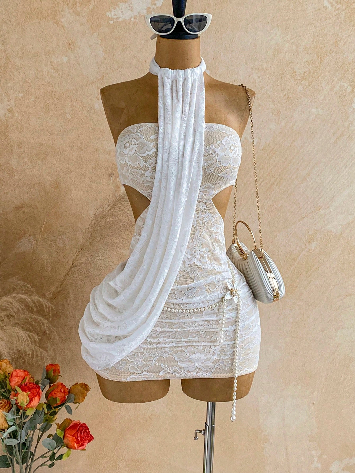 Soleia Women's Summer Khaki Bandage Vacation Bodycon Mini Dress,Spring/Summer Wrap Asymmetric Flowy Tie - image 6