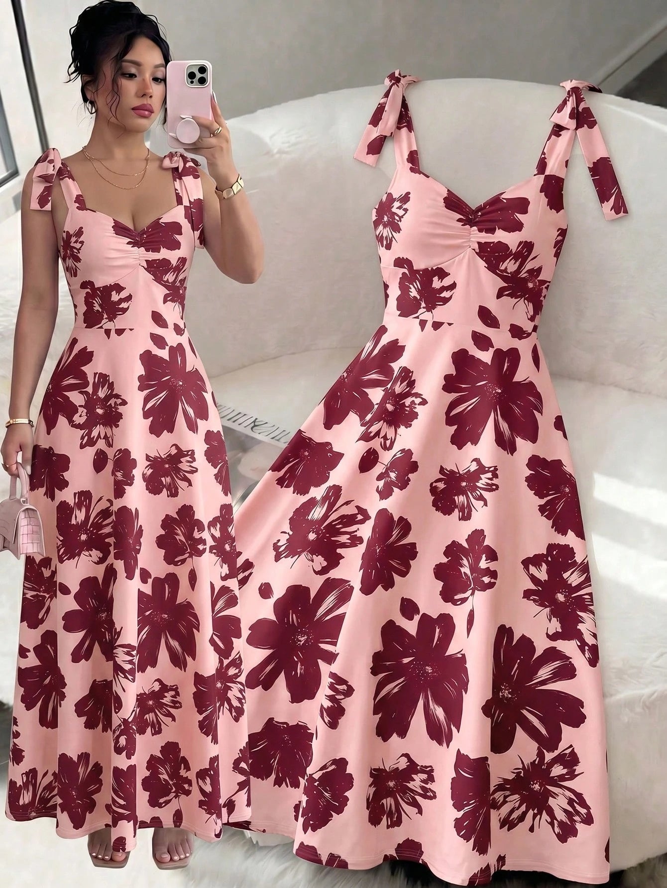 Elenzga Sleeveless Tie-Up Cinched Waist A-Line Elegant Romantic Women