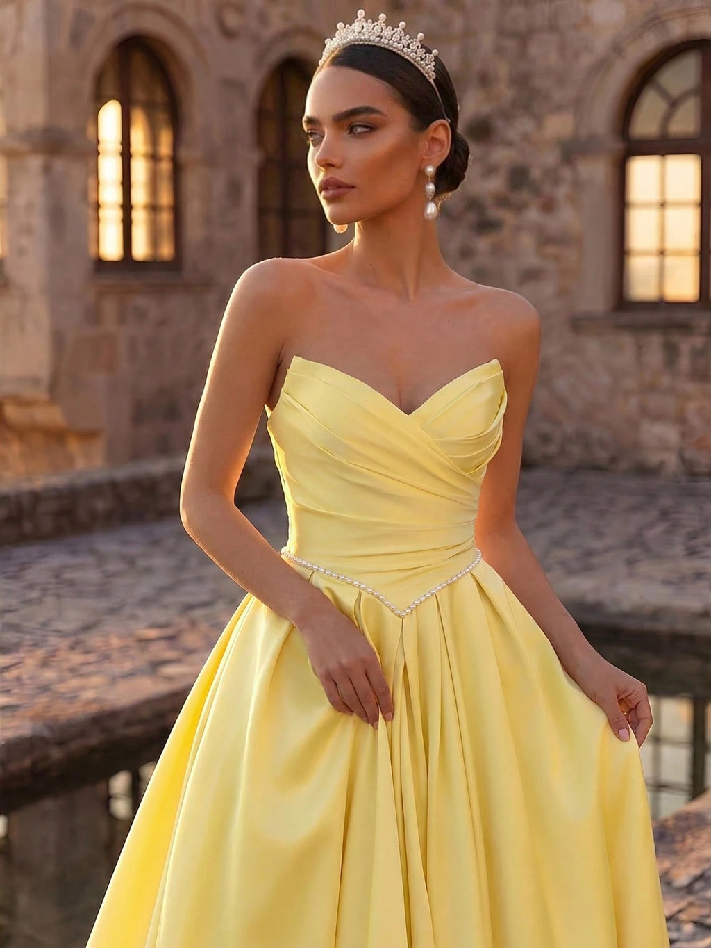 Glamrae Elegant Luxurious Satin Ruched Extra-Wide Hem Sexy Strapless Dress, Suitable For Weddings, Events, - image 18