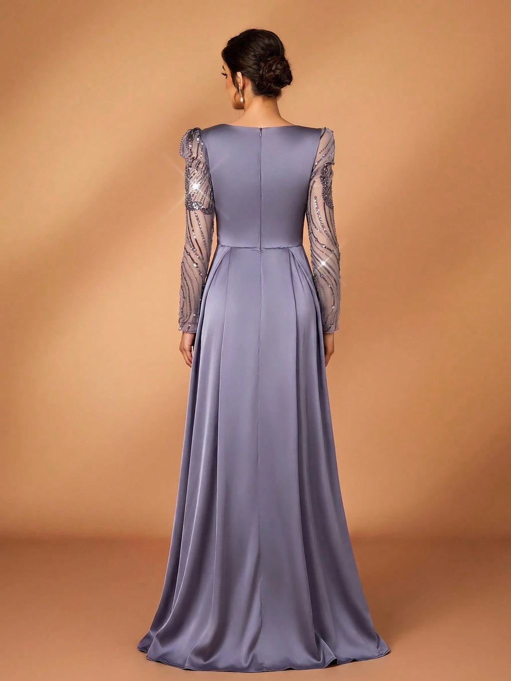 Serin Dusty Blue Spring Elegant Formal Dinner Evening Wedding Luxurious Beaded Sequin Floral Sheer Sleeve - image 10