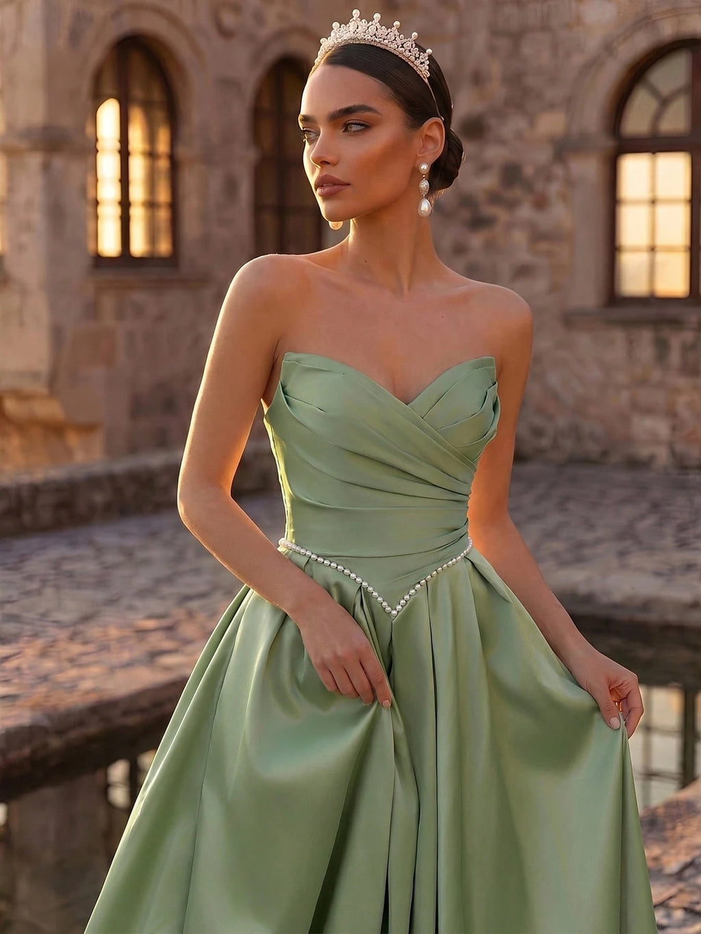 Glamrae Elegant Luxurious Satin Ruched Extra-Wide Hem Sexy Strapless Dress, Suitable For Weddings, Events, - image 15