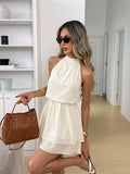 Easowa Women's Elegant Solid Color Halter Mini Dress, Summer Graduation Season Party Vacation Vacation