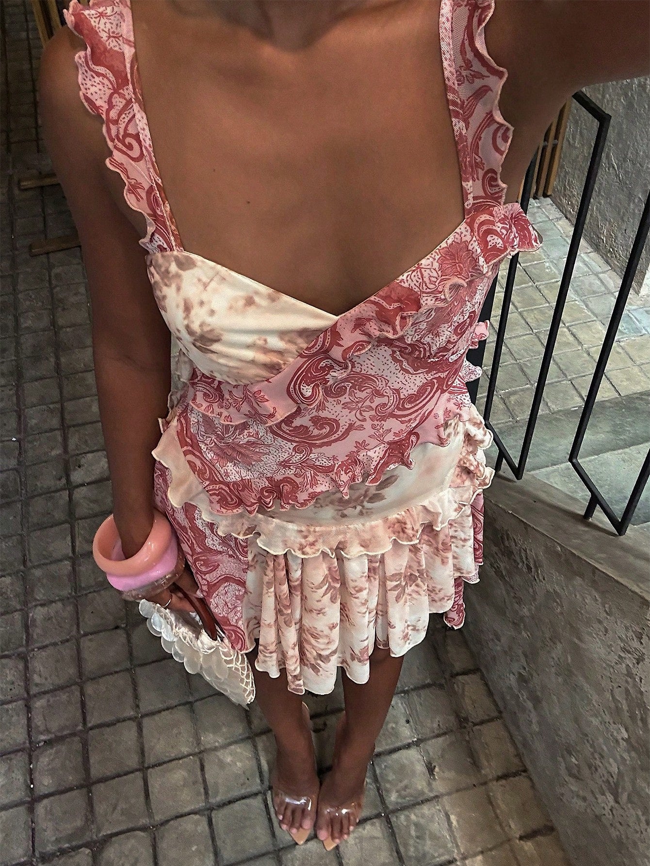 BAE Women's Floral Print Ruched Casual Vacation Date Mini Cami Dress,