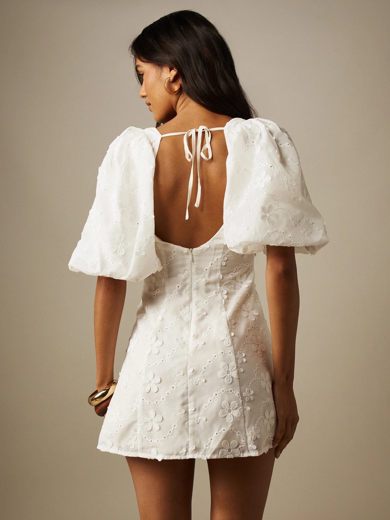 MISSGUIDED Floral Linen Feel Mini Dress Square Neck Puff Sleeve Aline