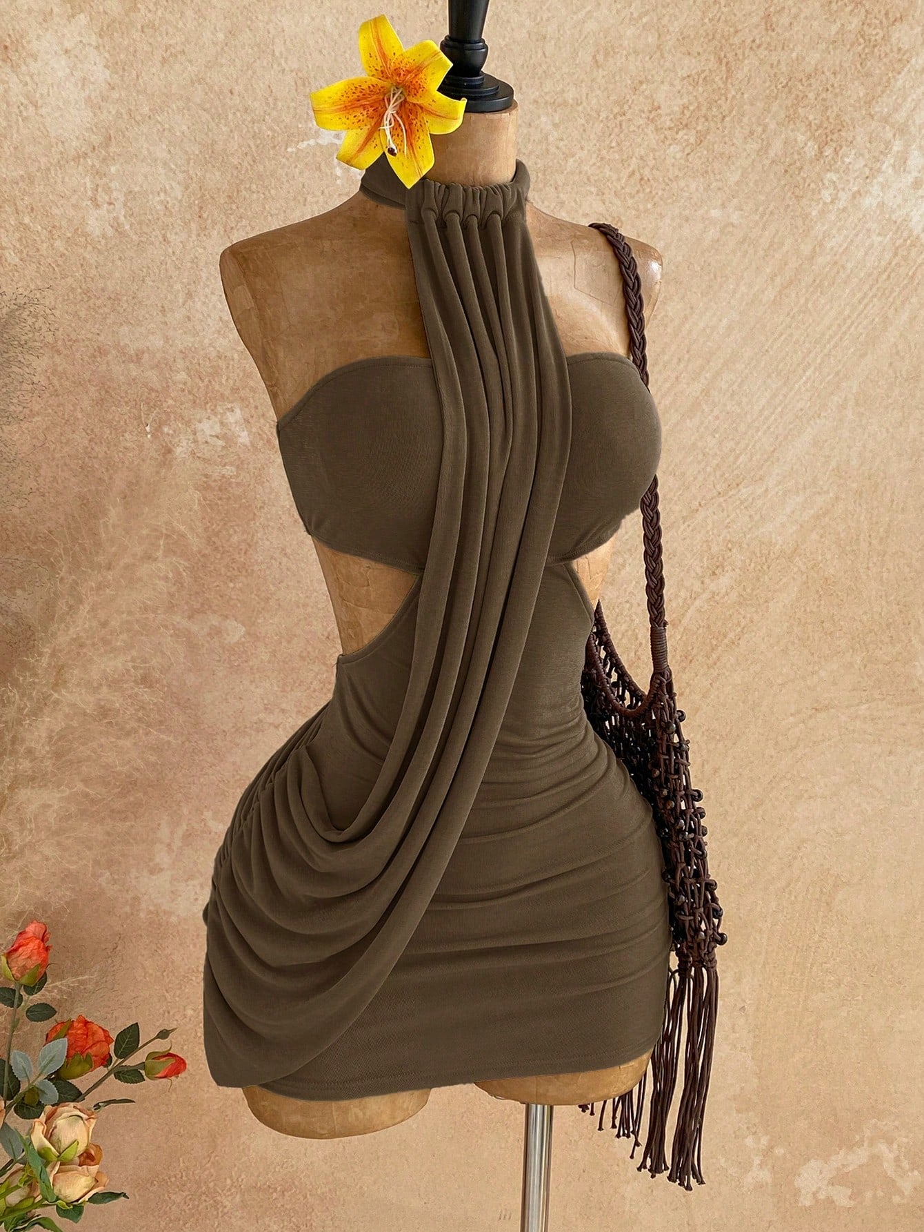 Soleia Women's Summer Khaki Bandage Vacation Bodycon Mini