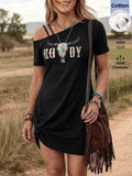 Wildy Women's Summer Casual Country Western Graphic Mini Dress,Black