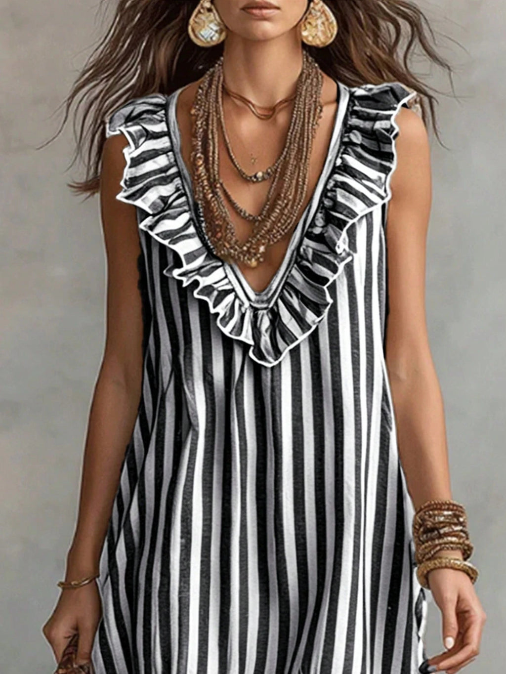 LUMIGAL Women's Woven Casual Resort Striped Summer Long Dress
