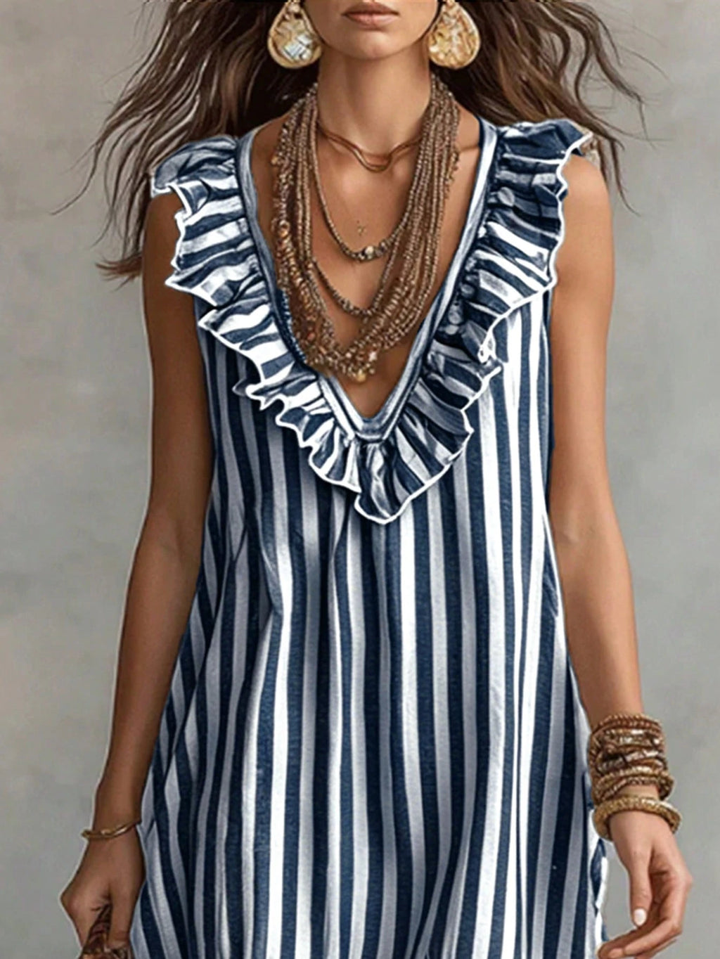 LUMIGAL Women's Woven Casual Resort Striped Summer Long Dress