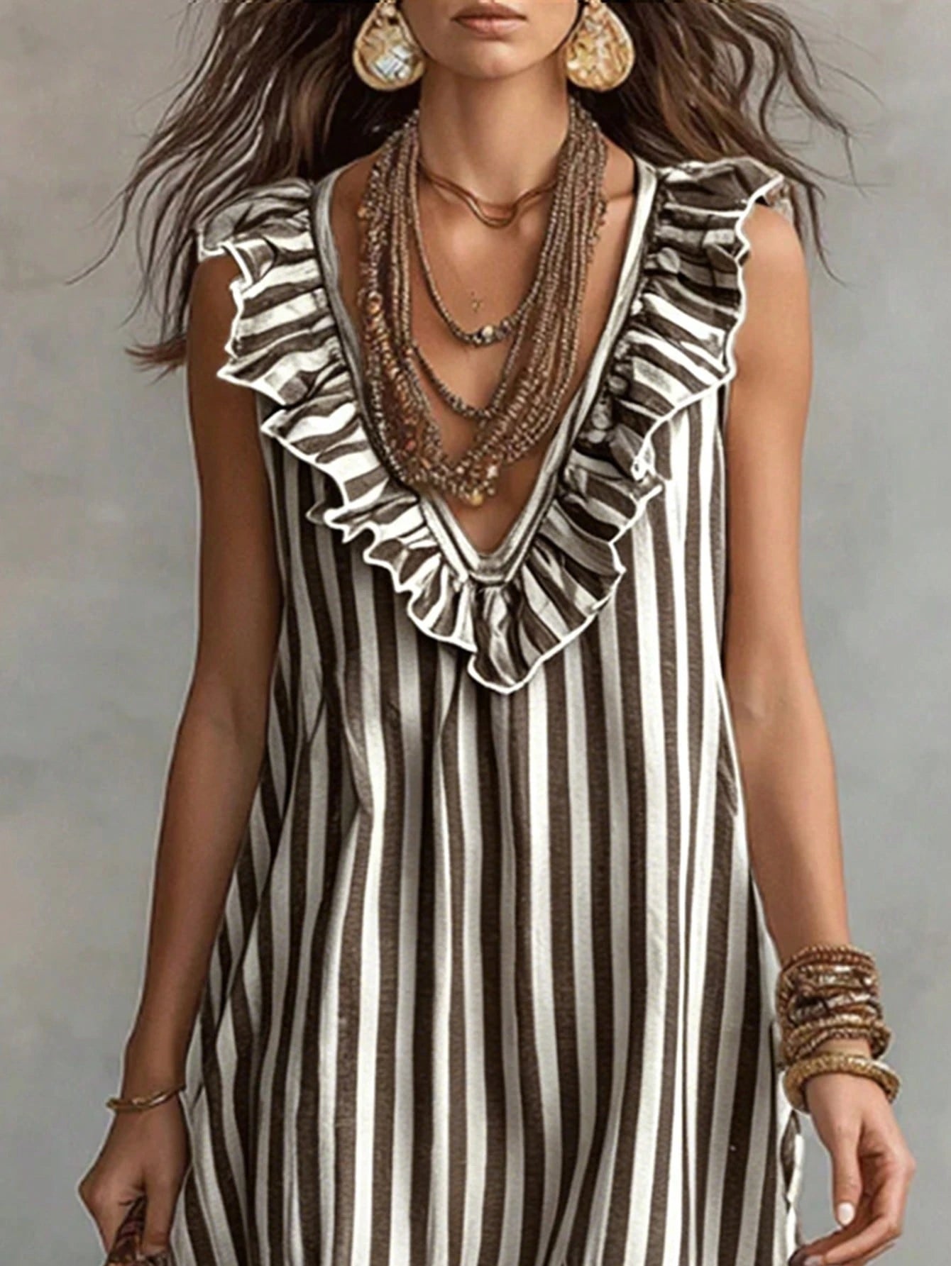 LUMIGAL Women's Woven Casual Resort Striped Summer Long Dress