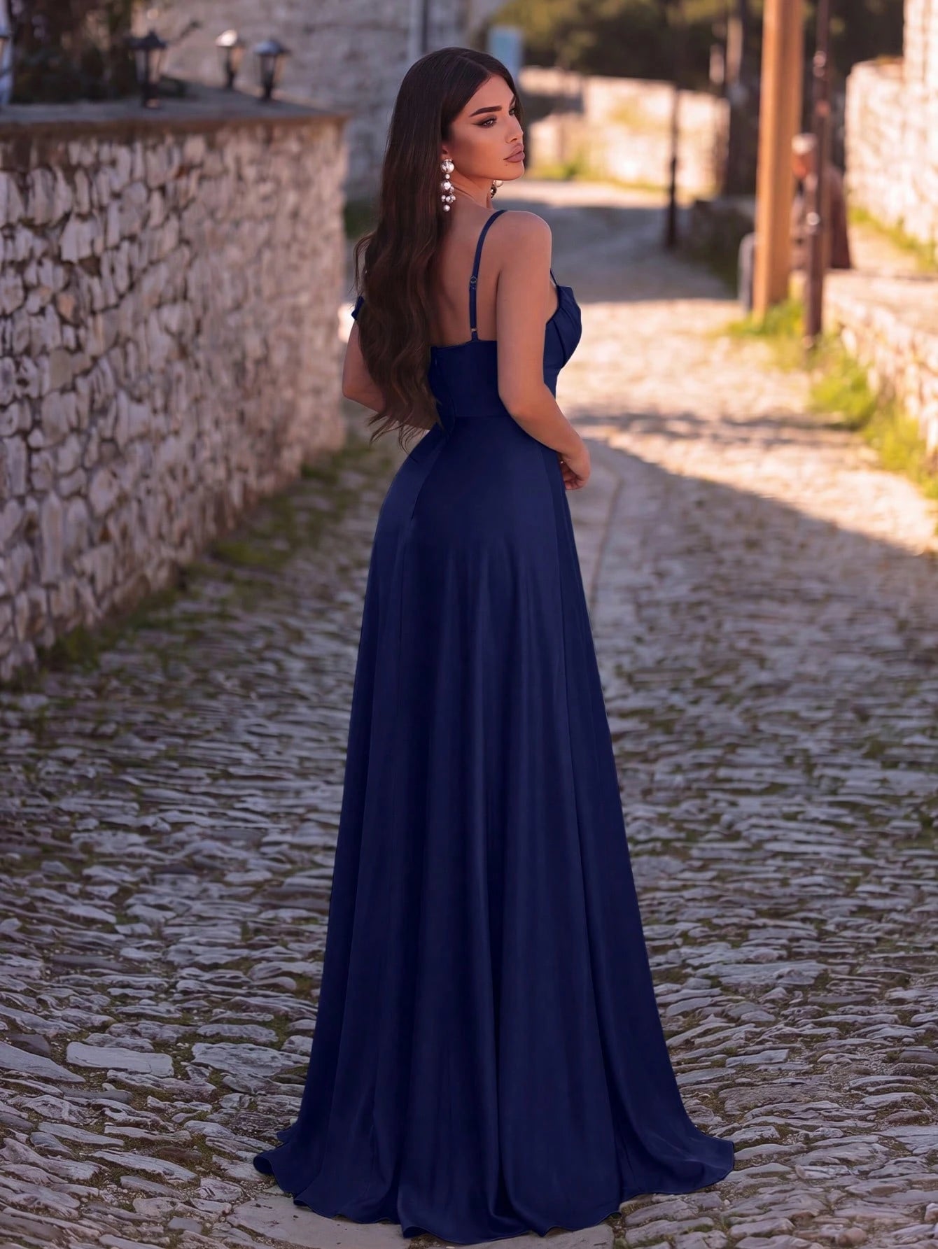 Faeriesty Sleeveless Backless Maxi Bridesmaid Dress With Draped Neck And Slit, Medium Stretch Knitted Fabric - image 6