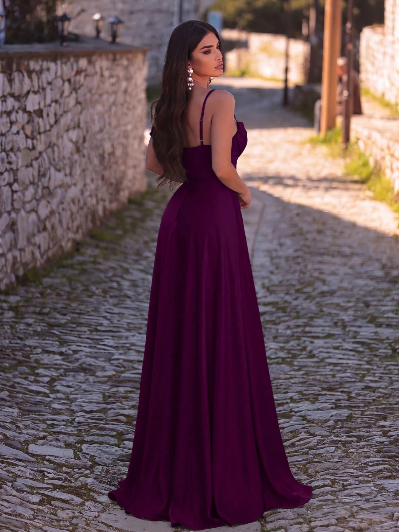 Faeriesty Sleeveless Backless Maxi Bridesmaid Dress With Draped Neck And Slit, Medium Stretch Knitted Fabric - image 16