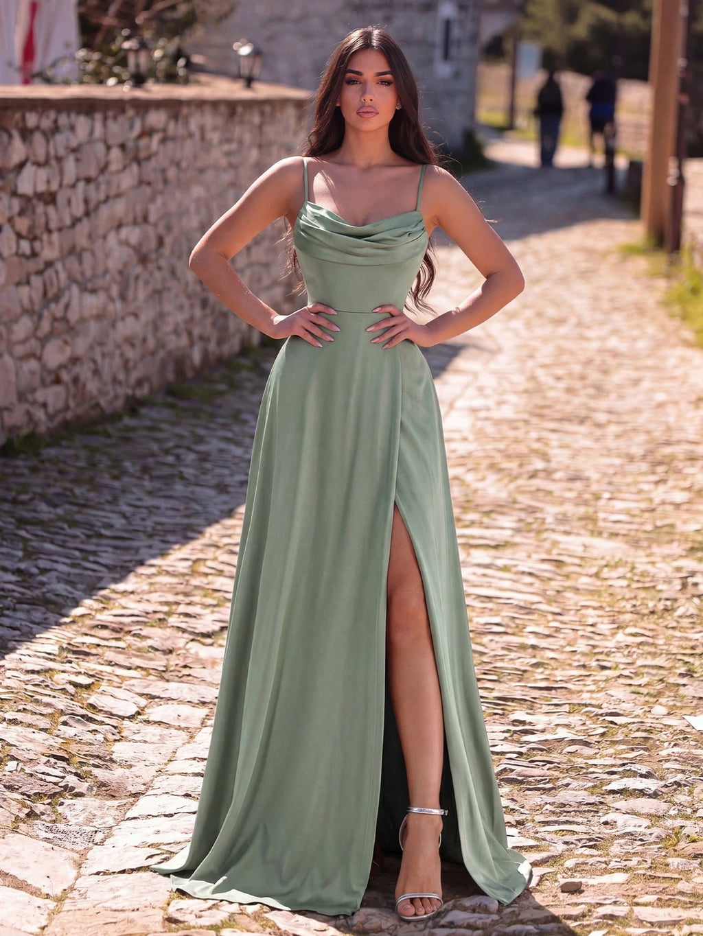 Faeriesty Elegant Spaghetti Strap Evening Gown With Ruched Bodice And High Slit Design - Formal Occasion - image 2