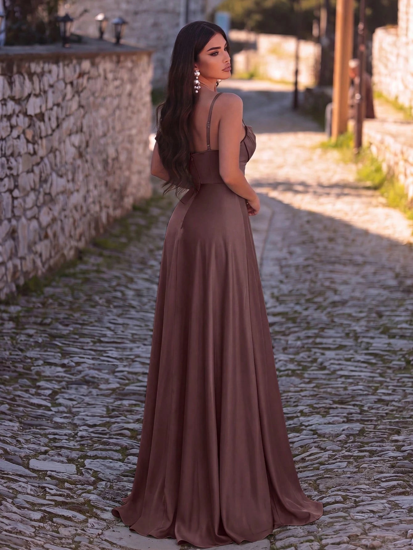 Faeriesty Sleeveless Backless Maxi Bridesmaid Dress With Draped Neck