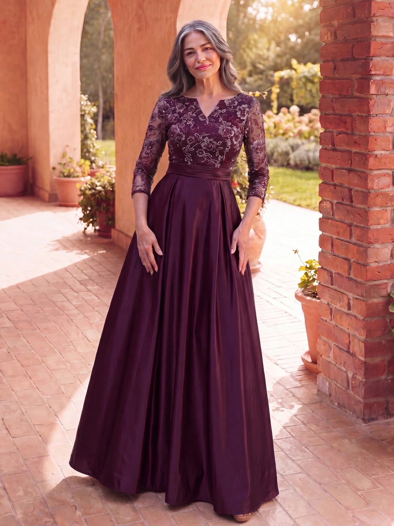 Faeriesty This Mosy Brand V-Neck 3/4 Sleeve A-Line Skirt Wedding Guest Dress Features A Lace Bodice And Satin - image 8