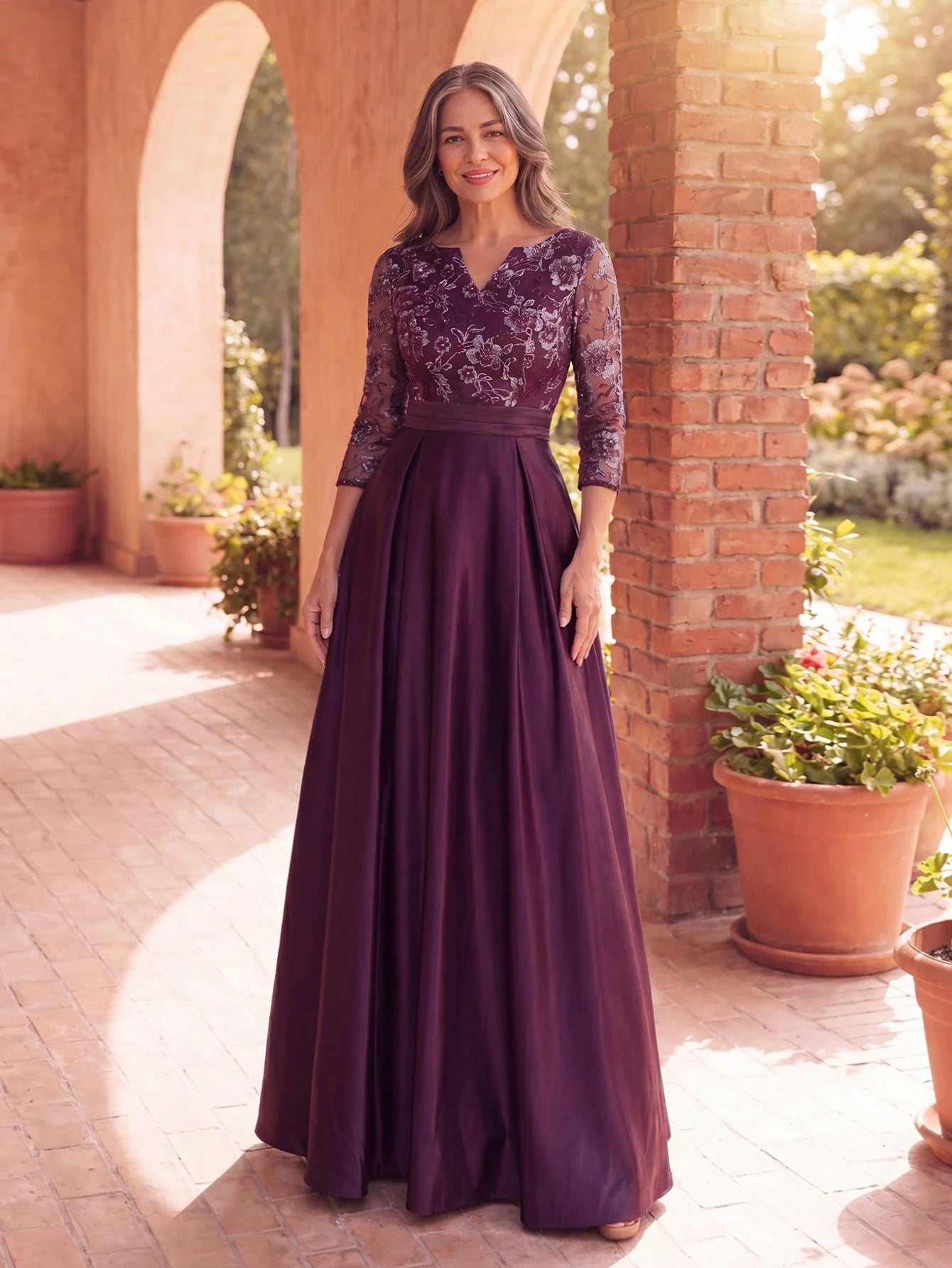 Faeriesty This Mosy Brand V-Neck 3/4 Sleeve A-Line Skirt Wedding Guest Dress Features A Lace Bodice And Satin - image 17