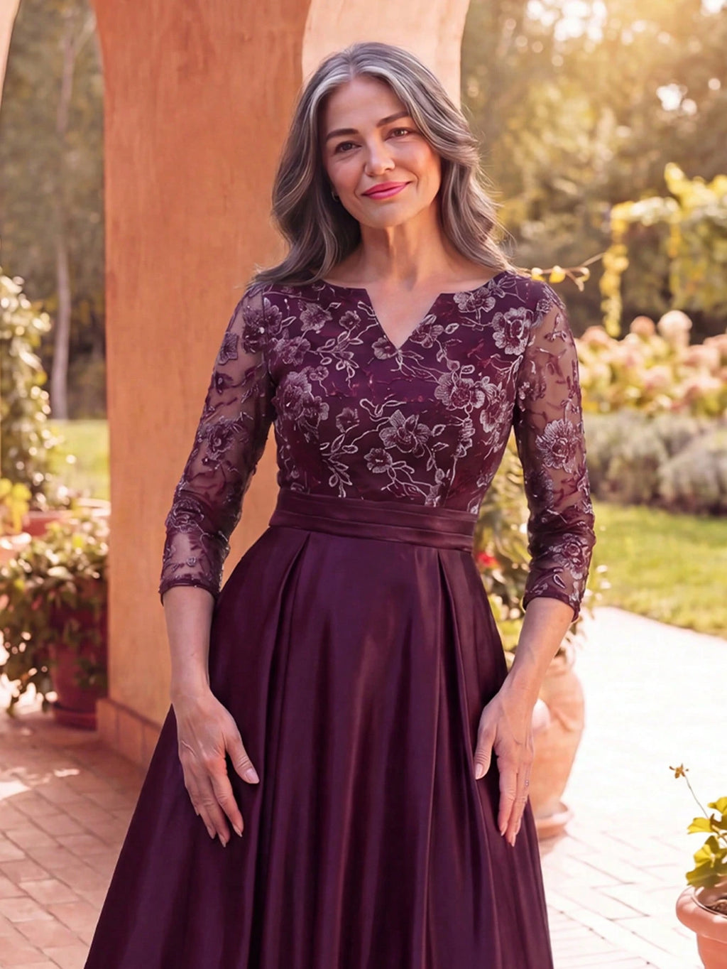 Faeriesty This Mosy Brand V-Neck 3/4 Sleeve A-Line Skirt Wedding Guest Dress Features A Lace Bodice And Satin - image 9