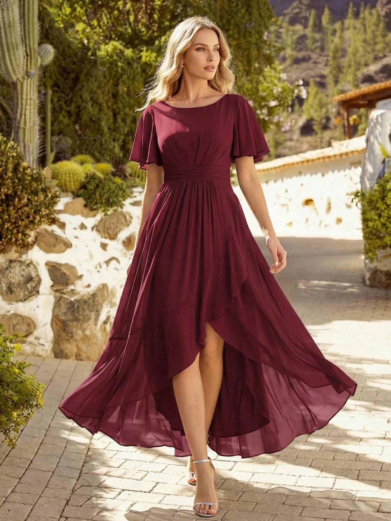EVERPRETTY Elegant Chiffon Sage Green Bridesmaid Dress, Lantern Sleeve Asymmetric Hem Women's Wedding Guest - image 20