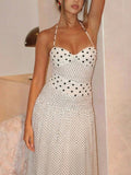 Women's Casual Polka Dot Spaghetti Strap Maxi Dress, Elegant For