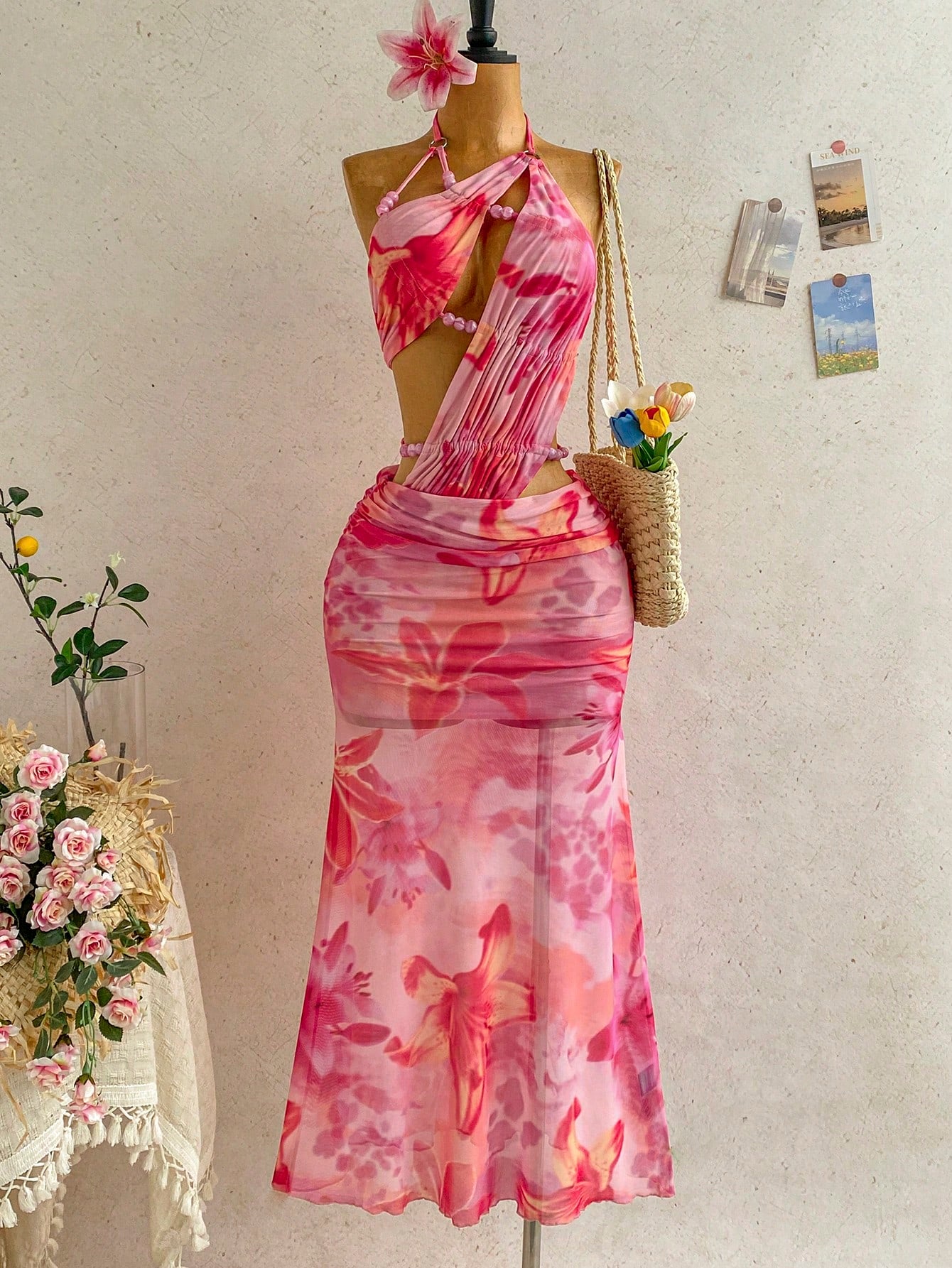 Soleia Women's Pink Floral Summer Casual Holiday Vacation Maxi