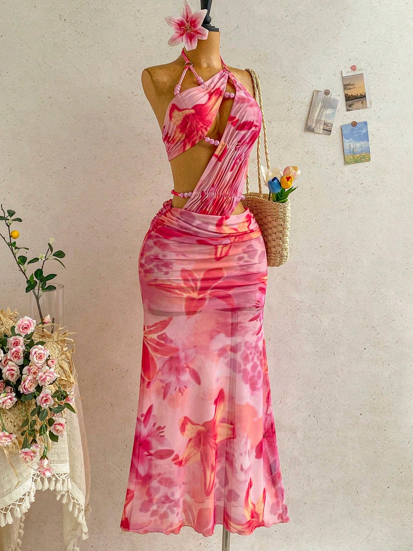 Soleia Women's Pink Floral Summer Casual Holiday Vacation Maxi