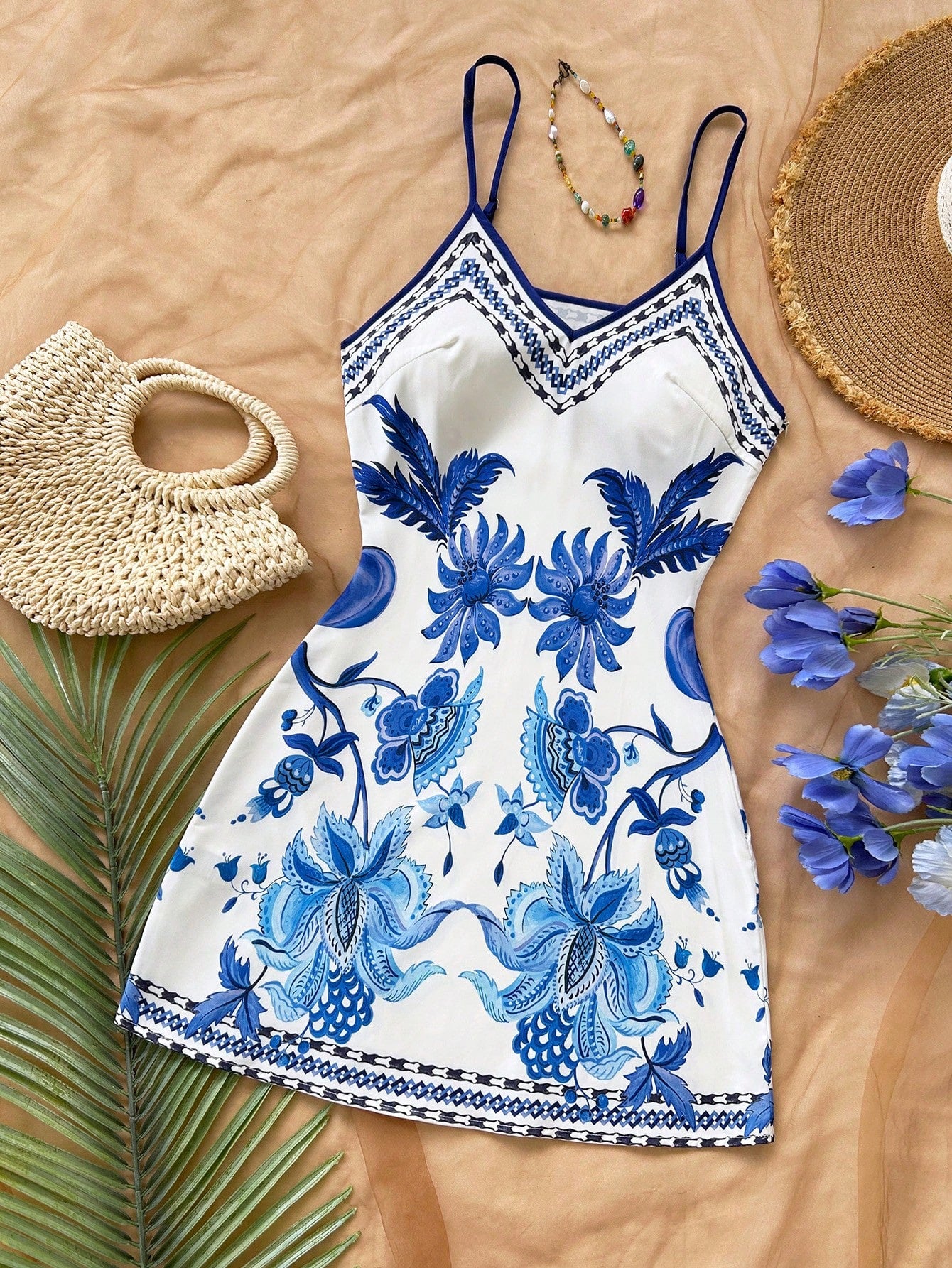 Soleia White And Blue Floral Summer Boho Holiday Vacation Holiday