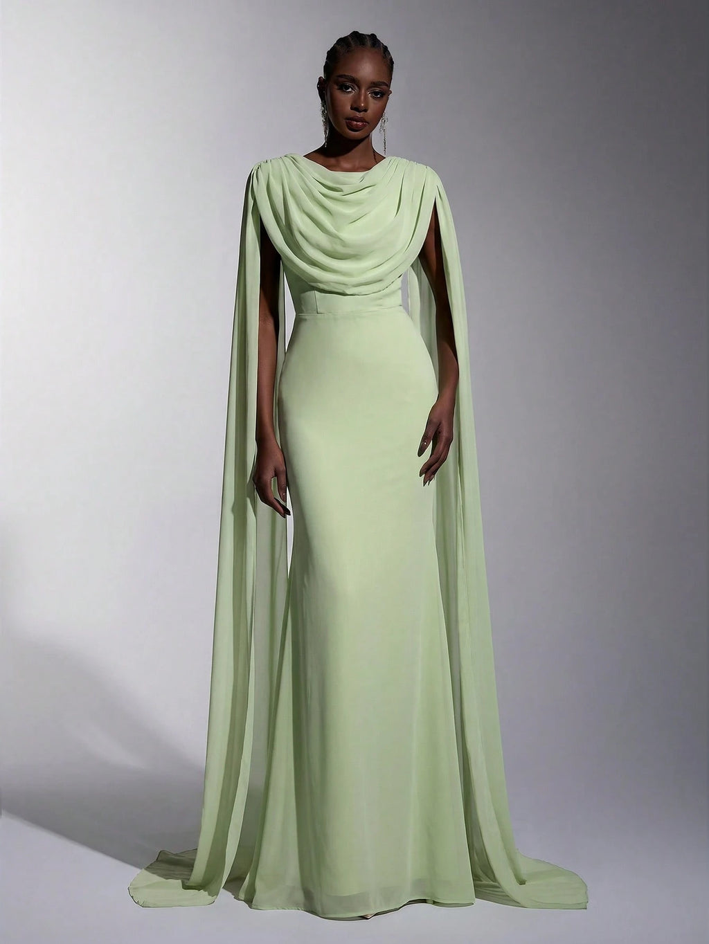 Elitara Elegant, , Fashionable Green Chiffon Halter Fishtail Hem Formal Dress, Wedding Guest Yellow And