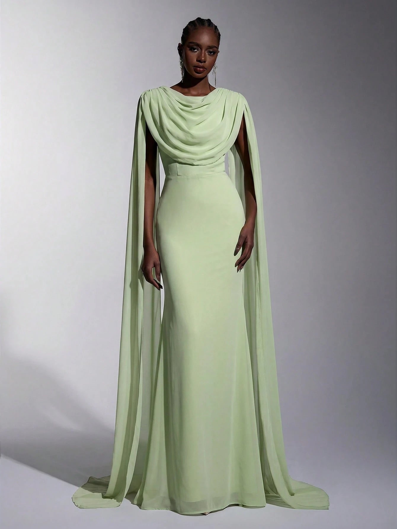 Elitara Elegant, , Fashionable Green Chiffon Halter Fishtail Hem Formal Dress, Wedding Guest Yellow And