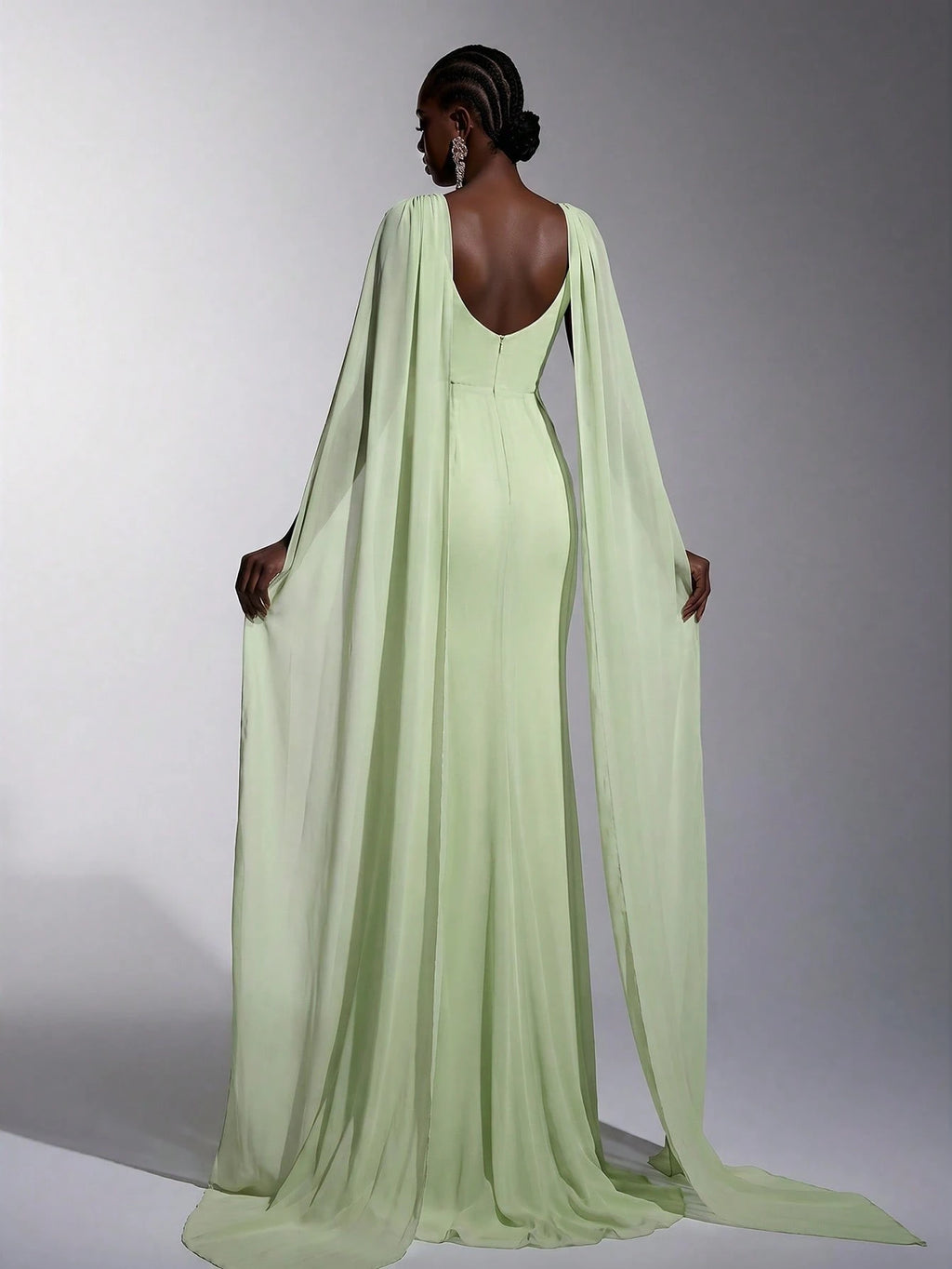 Elitara Elegant, , Fashionable Green Chiffon Halter Fishtail Hem Formal Dress, Wedding Guest Yellow And - image 2