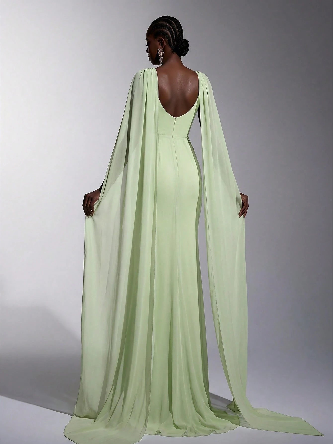 Elitara Elegant, , Fashionable Green Chiffon Halter Fishtail Hem Formal Dress, Wedding Guest Yellow And - image 2