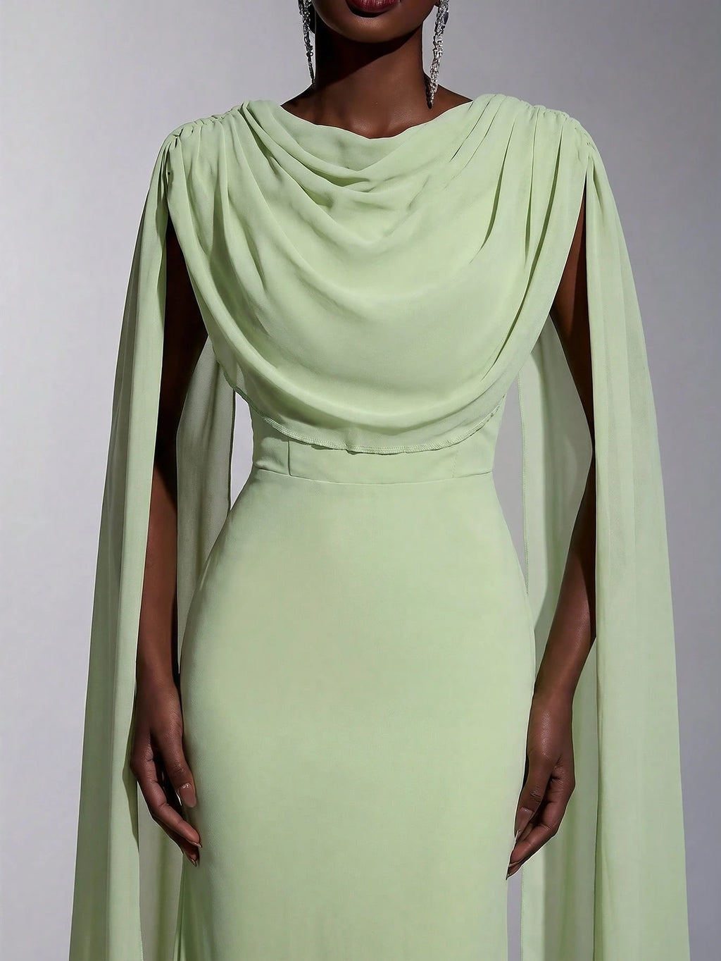 Elitara Elegant, , Fashionable Green Chiffon Halter Fishtail Hem Formal Dress, Wedding Guest Yellow And - image 3