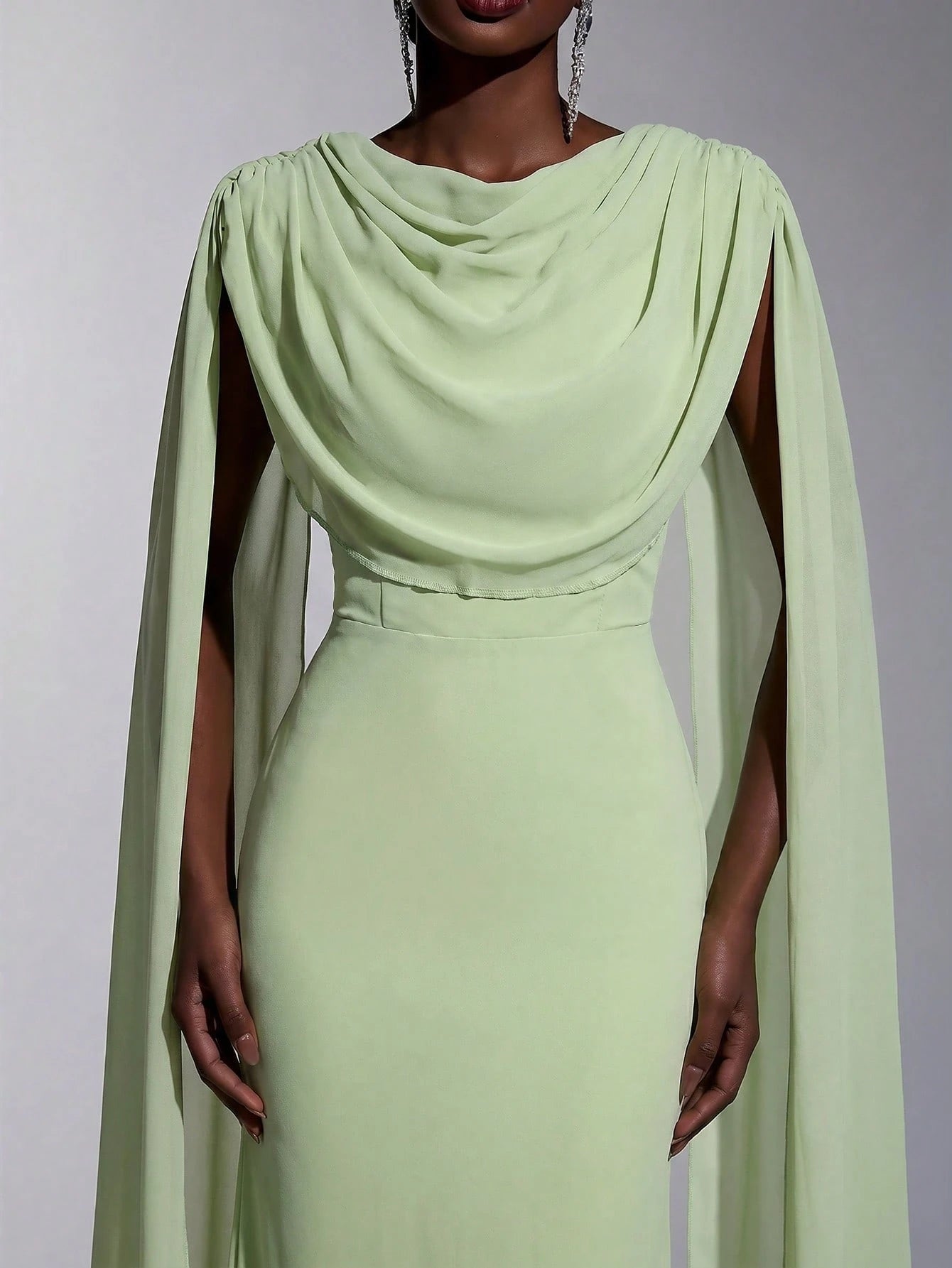 Elitara Elegant, , Fashionable Green Chiffon Halter Fishtail Hem Formal Dress, Wedding Guest Yellow And - image 3