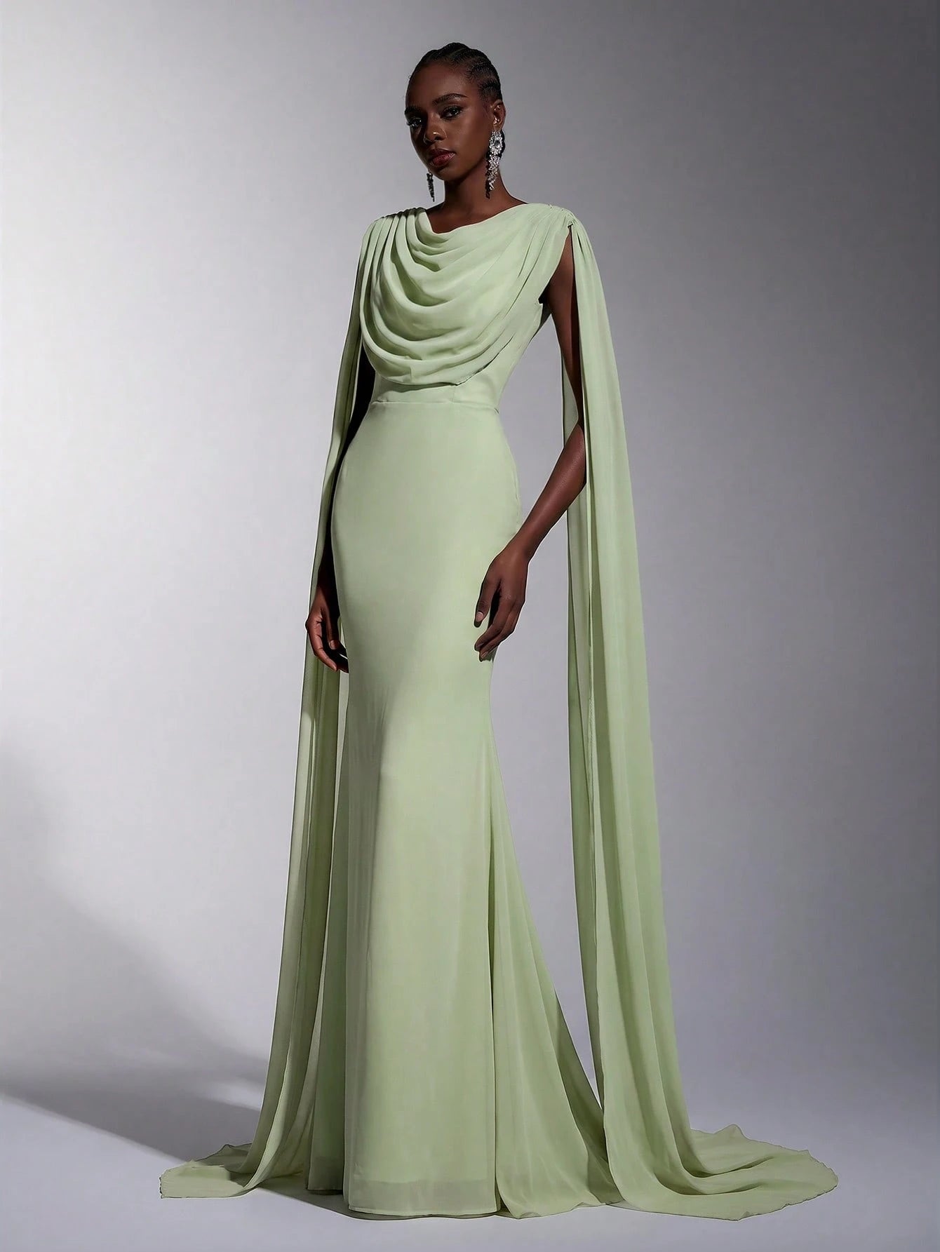 Elitara Elegant, , Fashionable Green Chiffon Halter Fishtail Hem Formal Dress, Wedding Guest Yellow And - image 4
