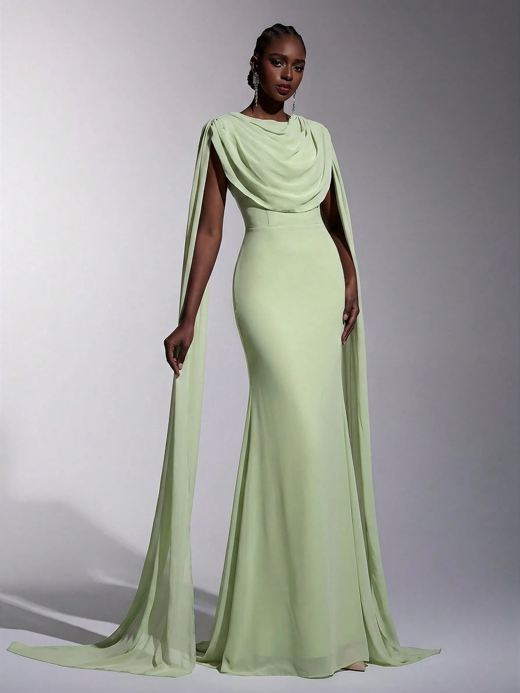 Elitara Elegant, , Fashionable Green Chiffon Halter Fishtail Hem Formal Dress, Wedding Guest Yellow And - image 5