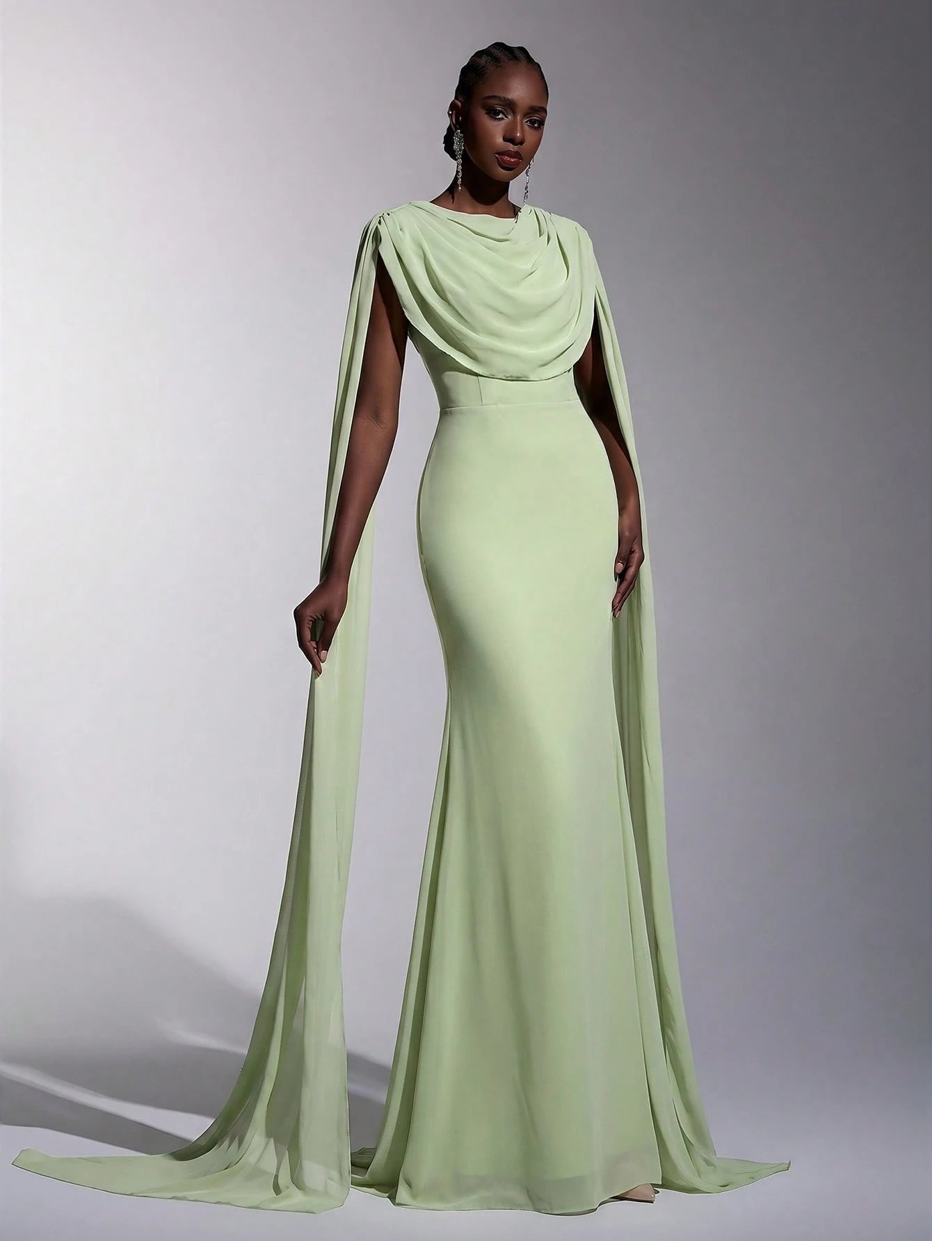 Elitara Elegant, , Fashionable Green Chiffon Halter Fishtail Hem Formal Dress, Wedding Guest Yellow And - image 5