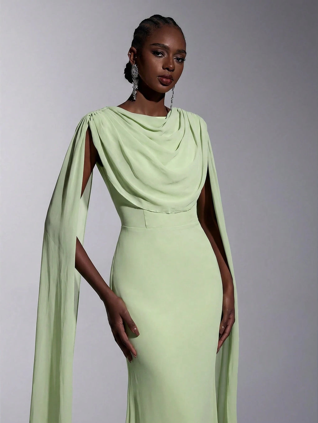Elitara Elegant, , Fashionable Green Chiffon Halter Fishtail Hem Formal Dress, Wedding Guest Yellow And - image 6