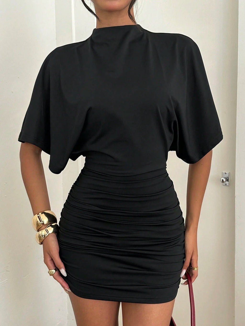 Aloruh Women's Black Summer High Neck Butterfly Sleeve Backless