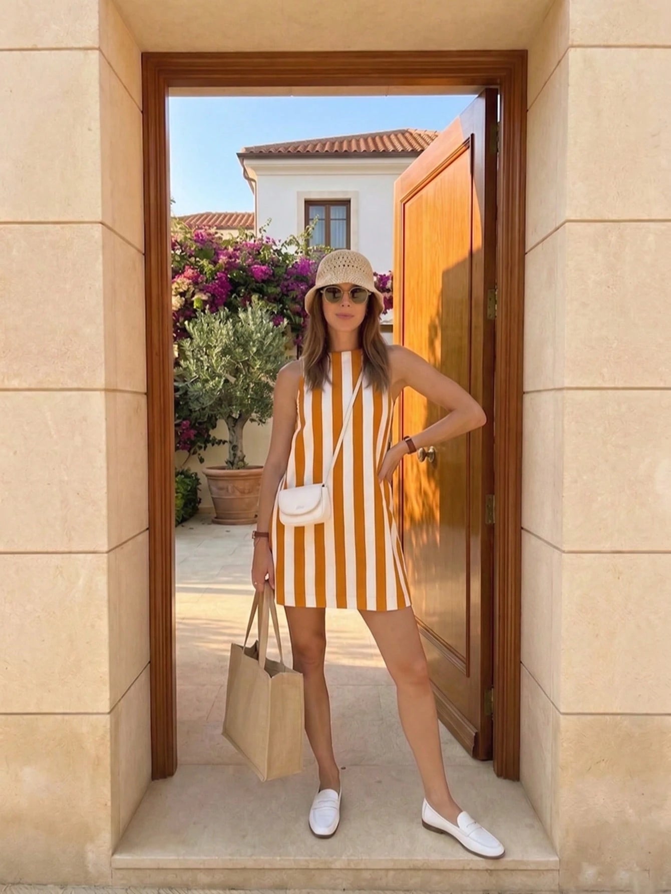A-Line Casual Women's Short Dress, Summer Striped Minimalist Vacation