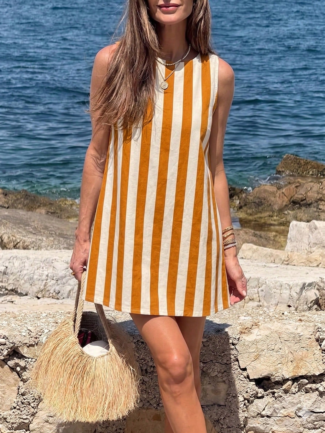 A-Line Casual Women's Short Dress, Summer Striped Minimalist Vacation