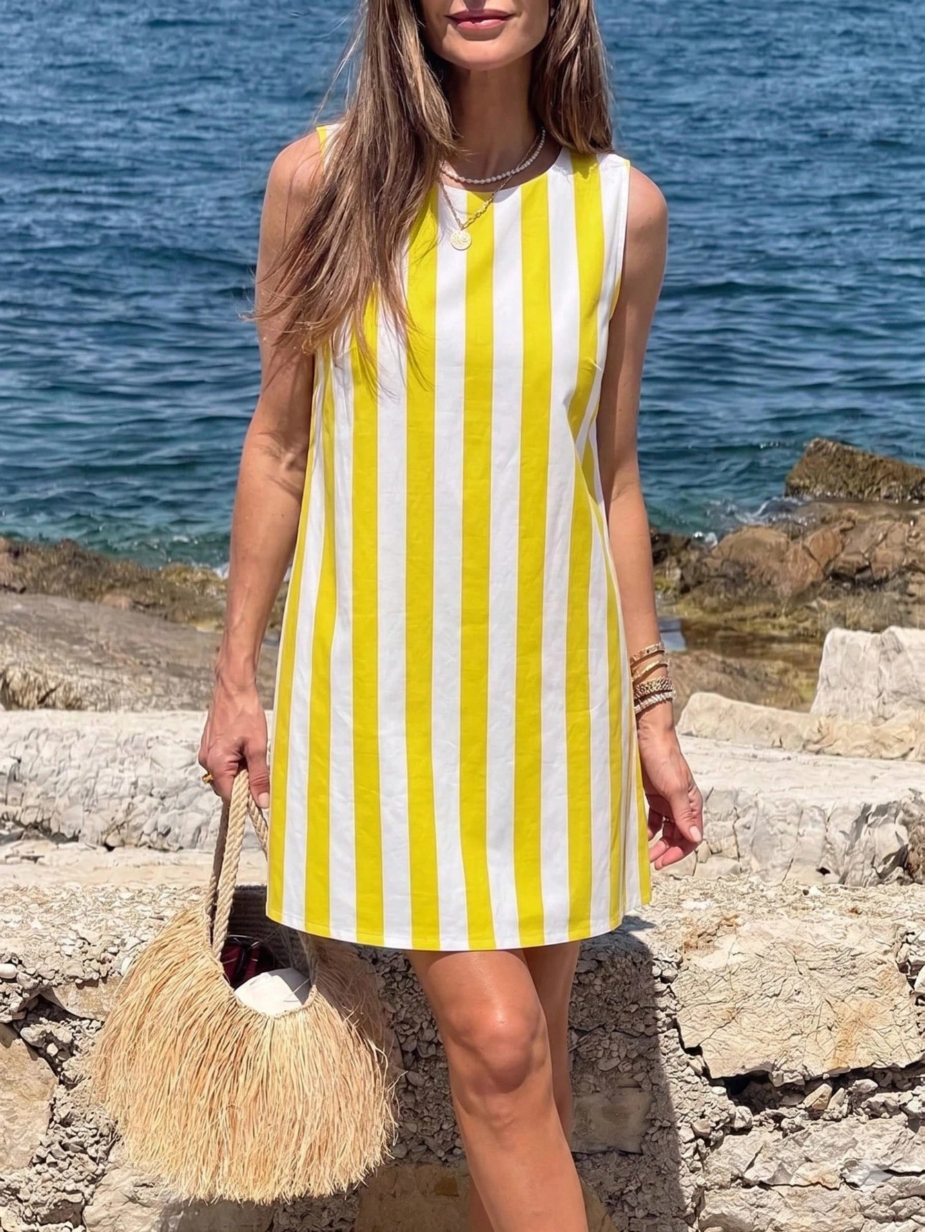 A-Line Casual Women's Short Dress, Summer Striped Minimalist Vacation
