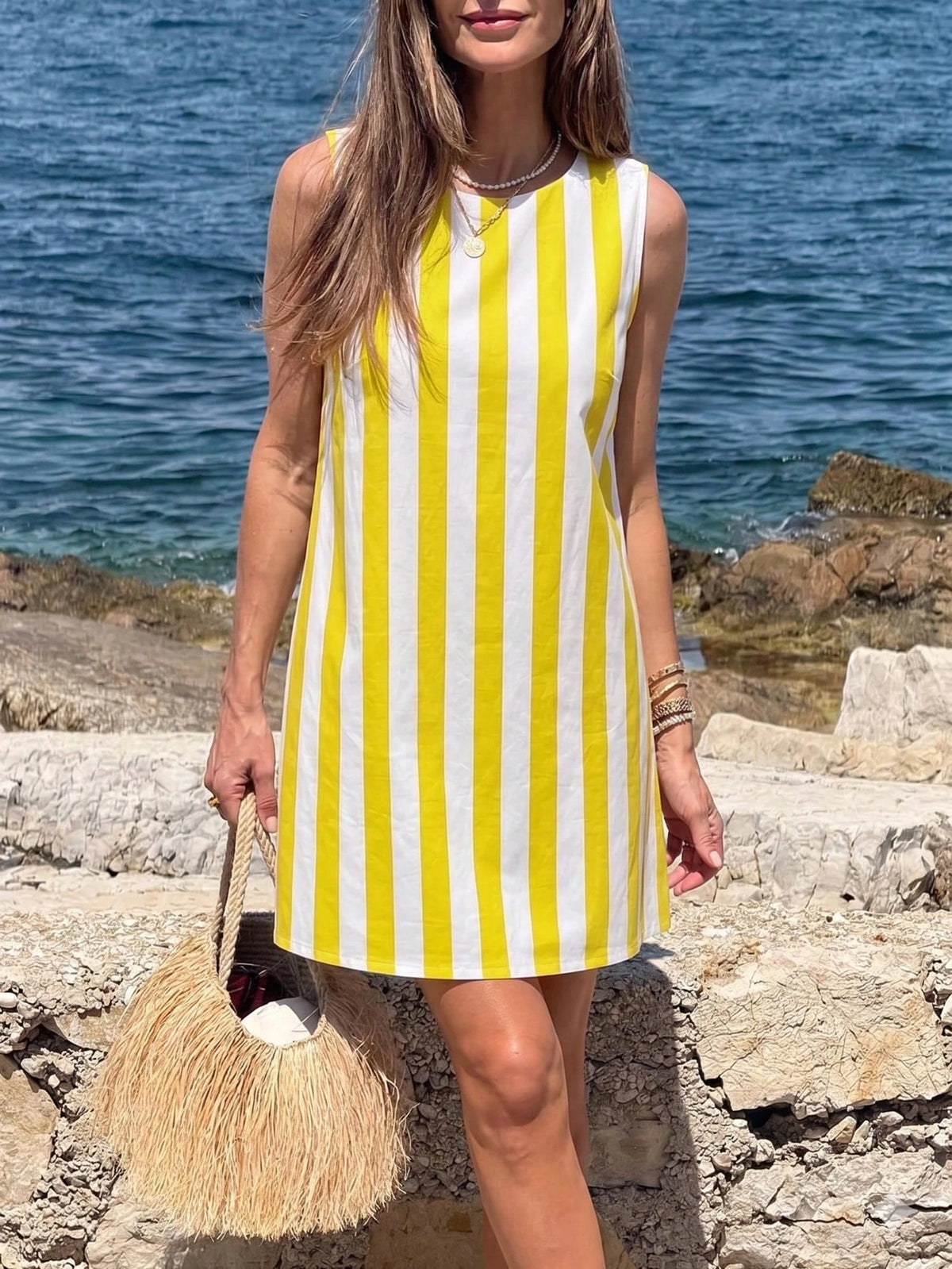 A-Line Casual Women's Short Dress, Summer Striped Minimalist Vacation Style Sleeveless Women's Short Dress - image 19