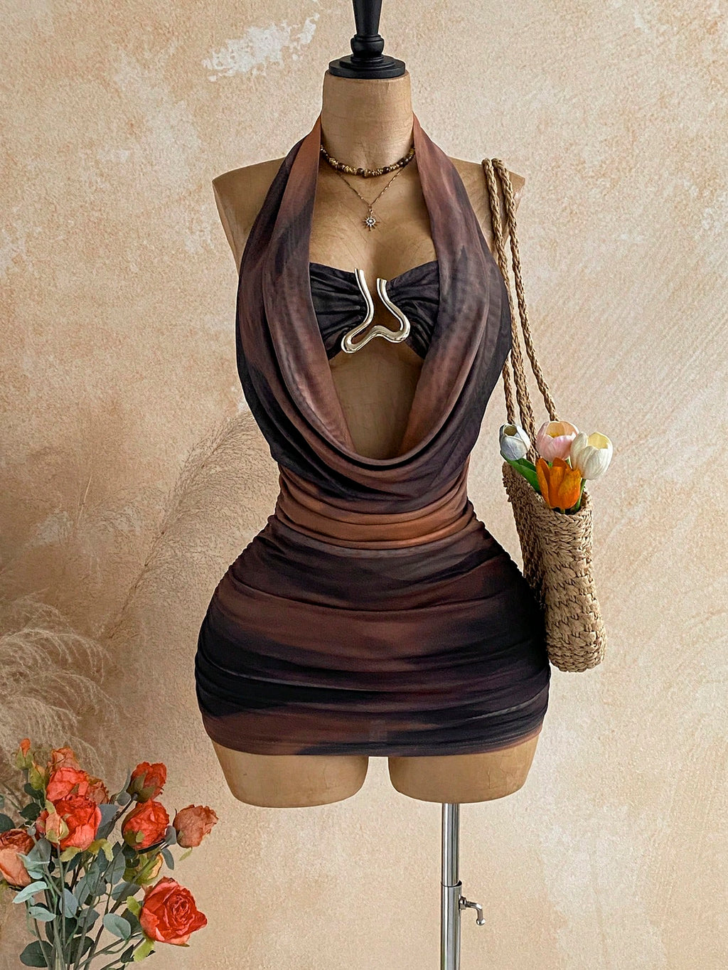 Soleia Women's Cowl Neck Backless Halter Mini Dress,No Breast Pads - image 19