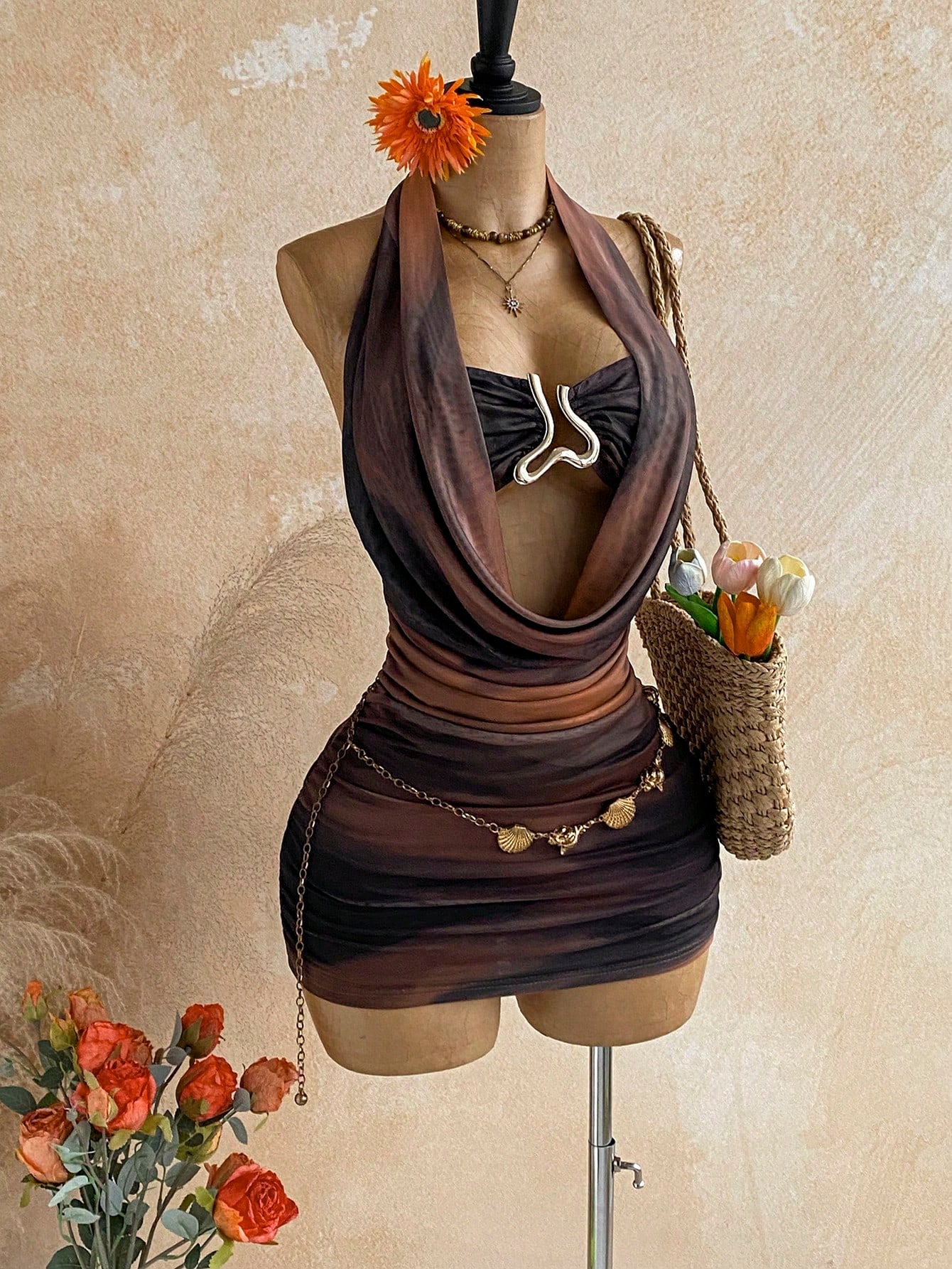 Soleia Women's Cowl Neck Backless Halter Mini Dress,No Breast Pads - image 17