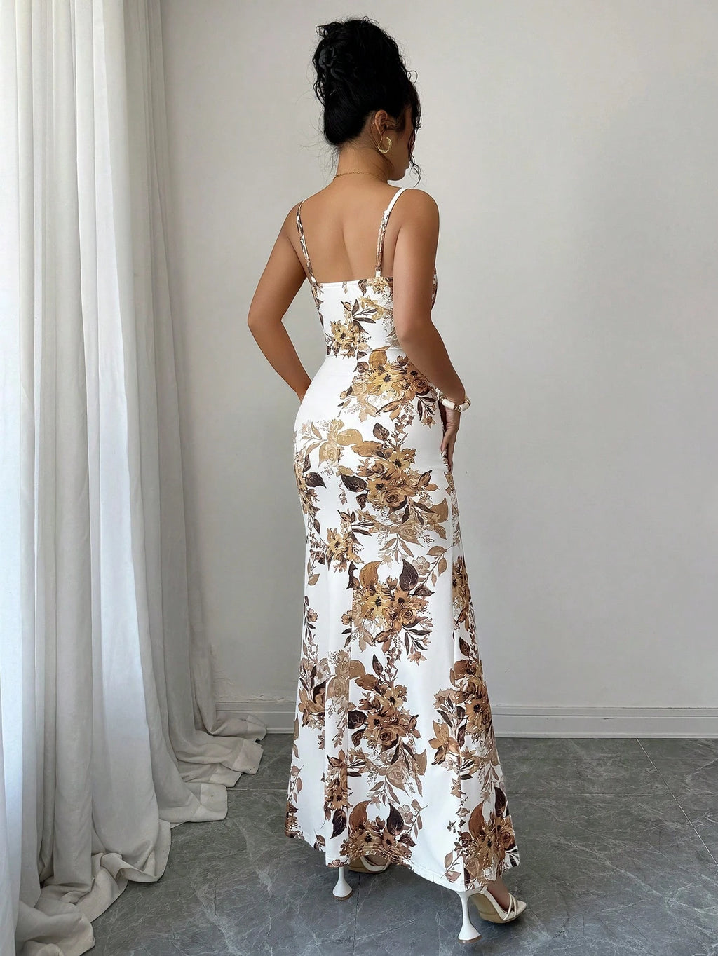 Rafferiza Women's Elegant Floral Print Spaghetti Strap Maxi