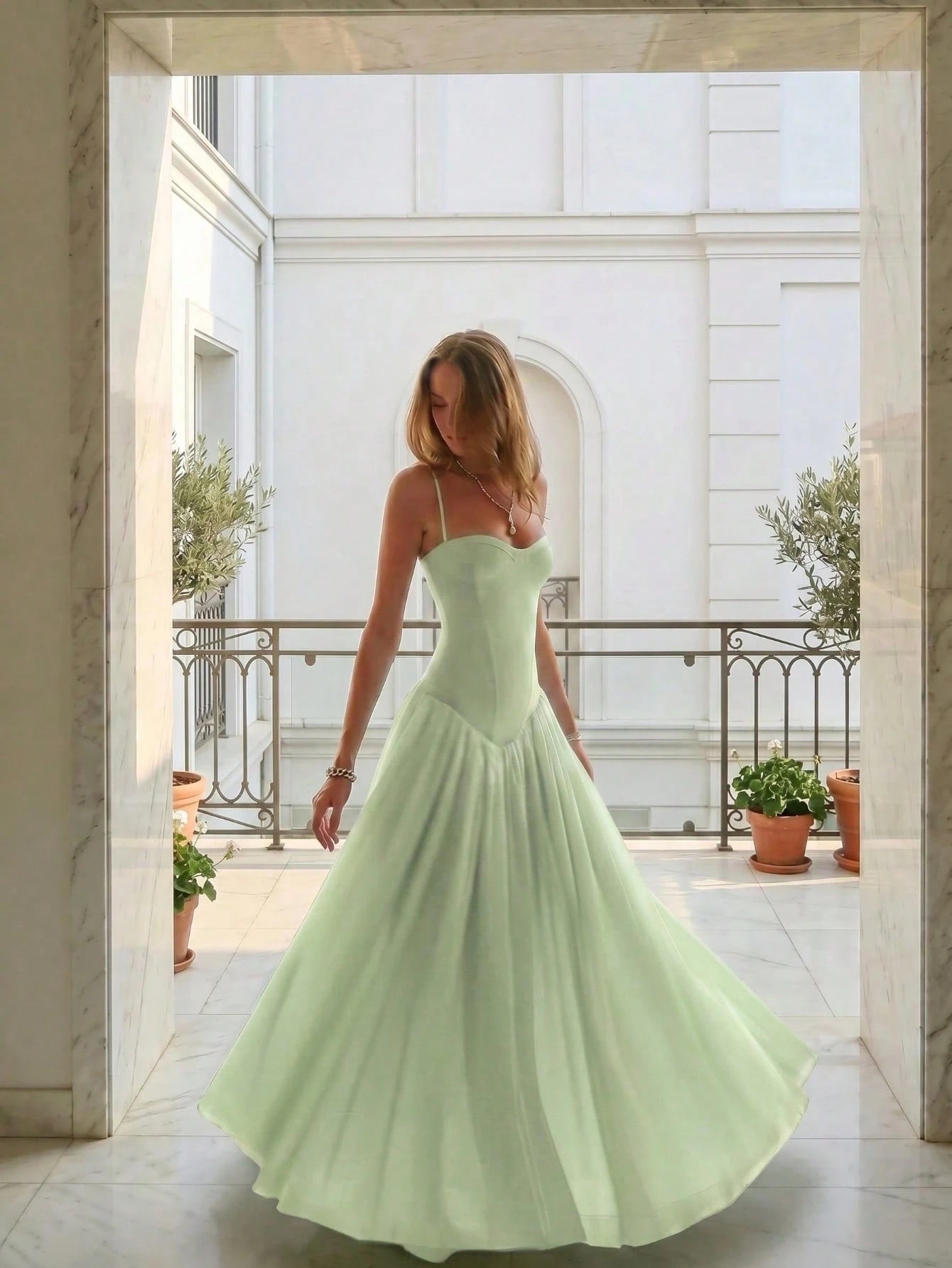 Elegant Romantic Pleated Midi Dress, Suitable For Casual, Date,
