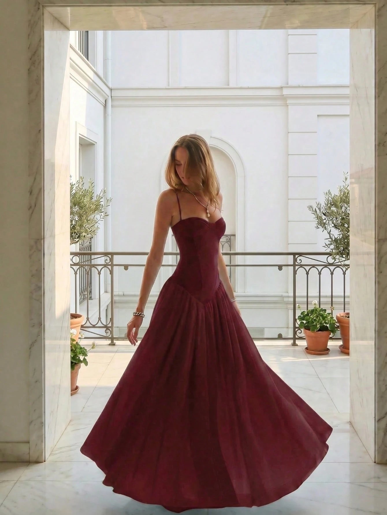 Elegant Romantic Pleated Midi Dress, Suitable For Casual, Date,