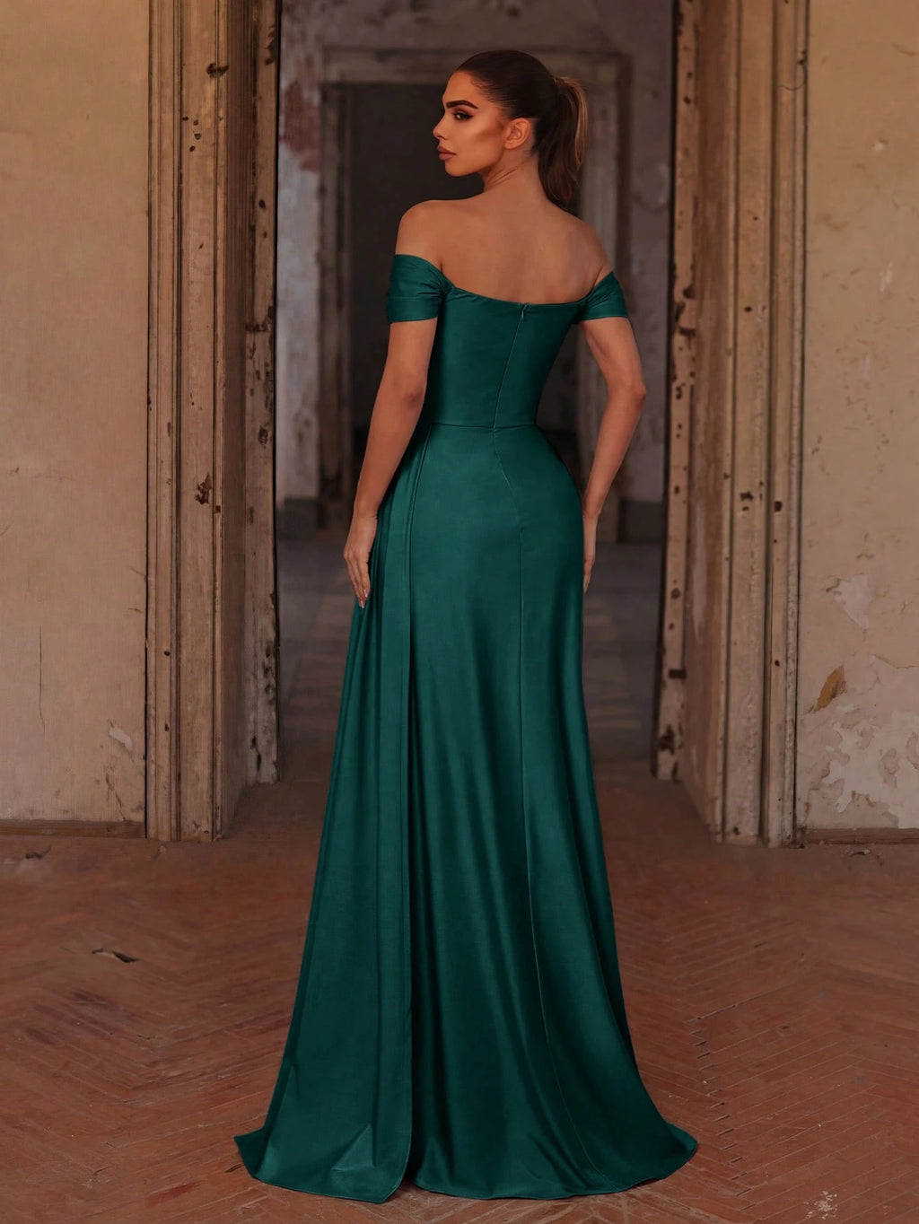 Faeriesty Elegant Off Shoulder Long Bridesmaid Dress With Pleated Design, Knit Fabric, Fitted Cut, Suitable - image 10