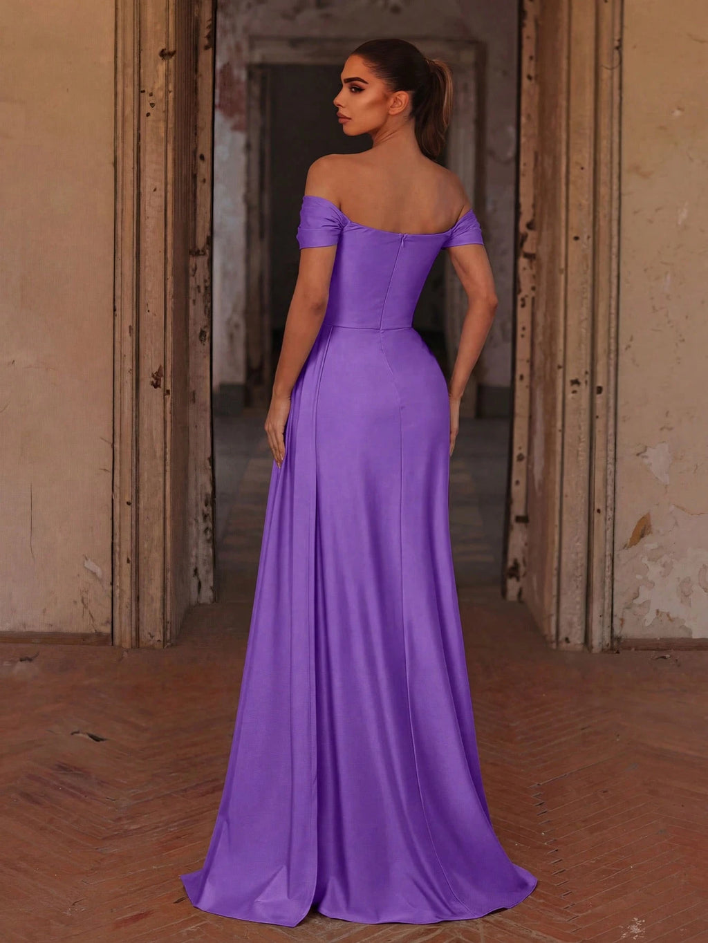 Faeriesty Elegant Off Shoulder Long Bridesmaid Dress With Pleated Design, Knit Fabric, Fitted Cut, Suitable - image 18