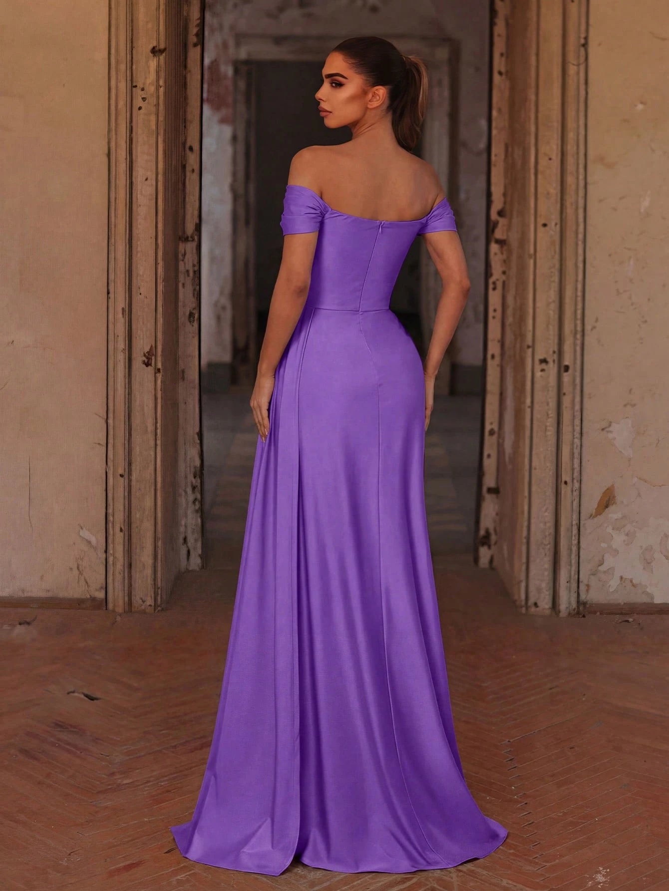 Faeriesty Elegant Off Shoulder Long Bridesmaid Dress With Pleated Design, Knit Fabric, Fitted Cut, Suitable - image 18
