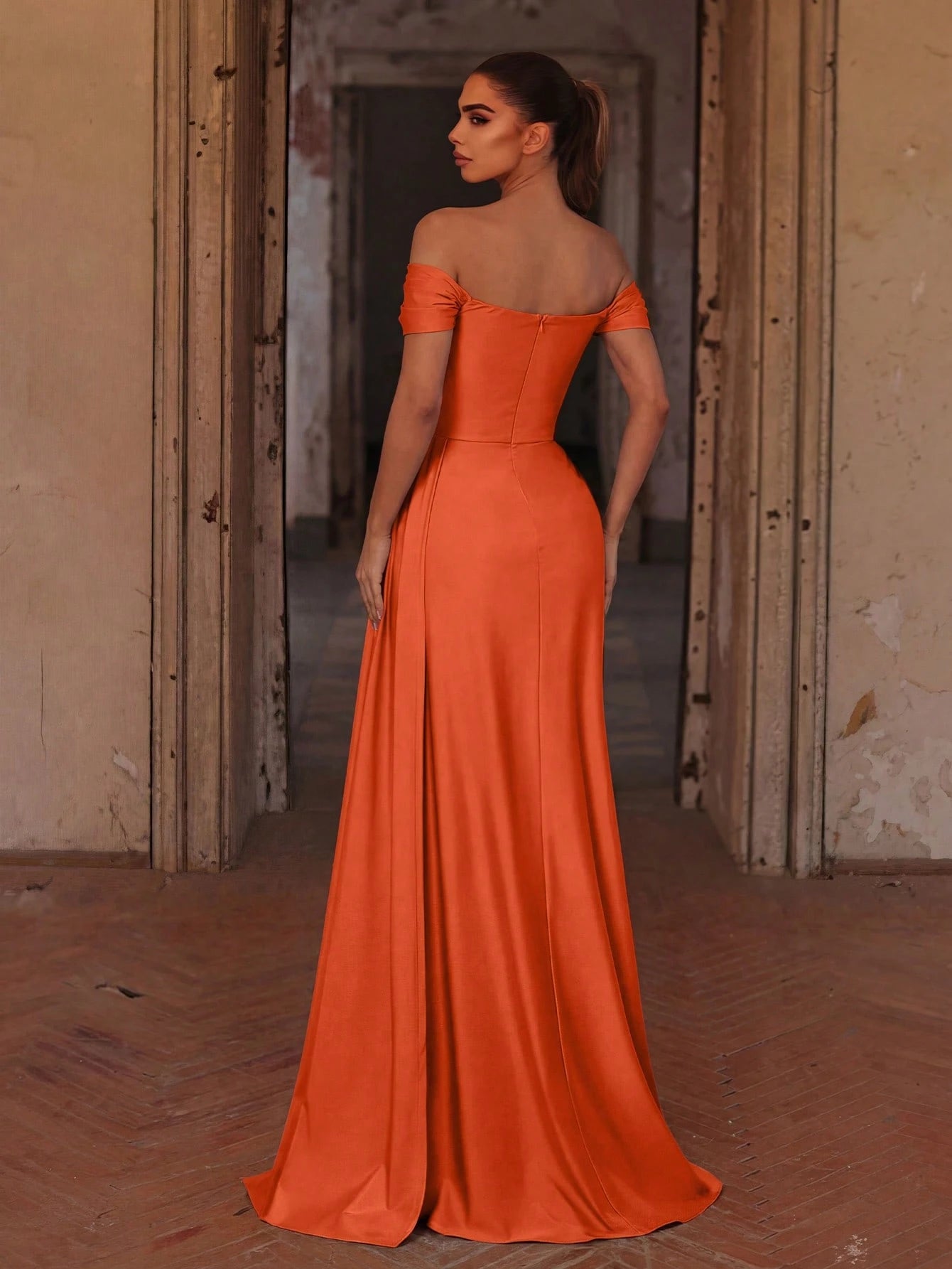 Faeriesty Elegant Pleated Design Maxi Bridesmaid Dress, Slit Hem, Knit Fabric Suitable For Parties And Formal - image 11
