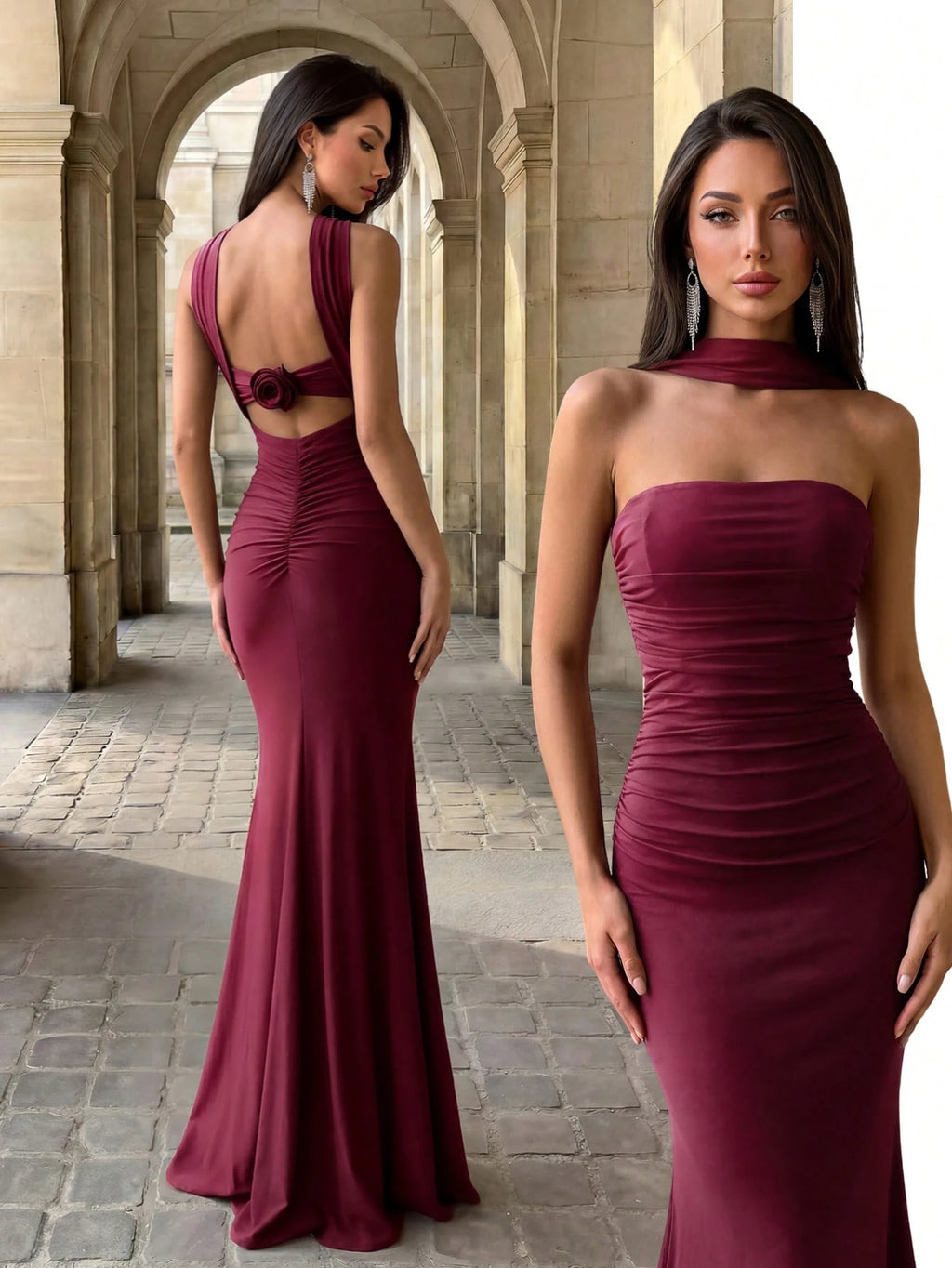 Firerie Elegant, Romantic, Sexy, Minimalist, Light Yellow Knit Elastic Strapless Backless Bodycon Dress,
